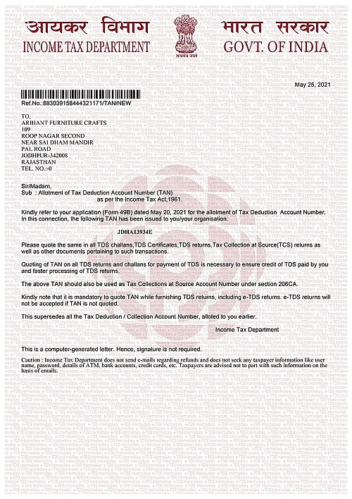 TAN Certificate