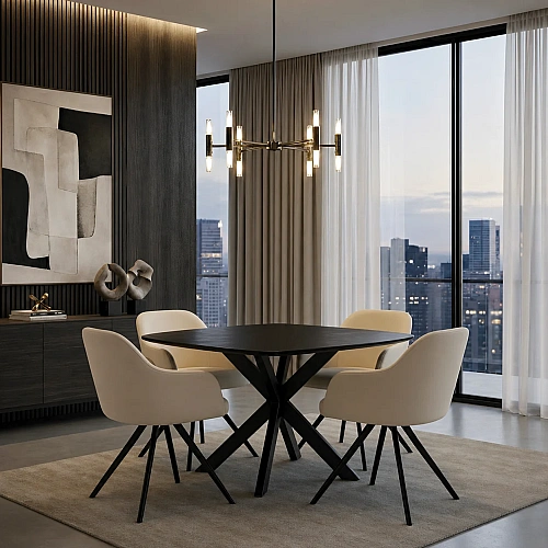 Danish Round Dining Sandblasted Black Colour With Chairs 