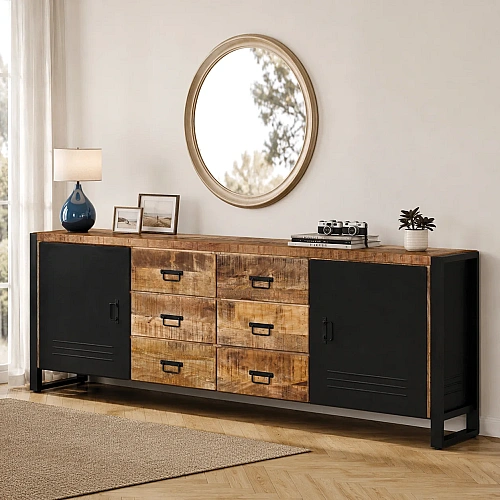 Dresser 2 Iron Doors, 6 Drawers 