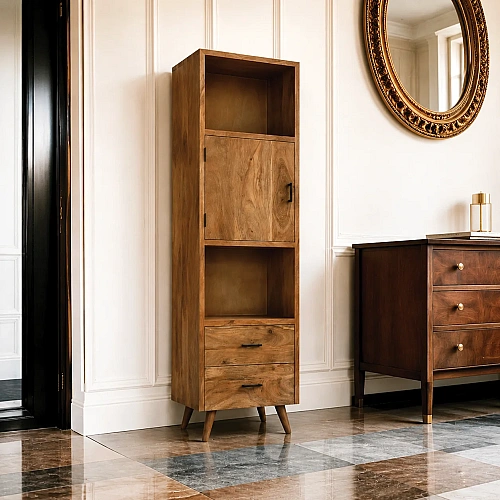 Full Mango Wood Storage Tower Cabinet 
