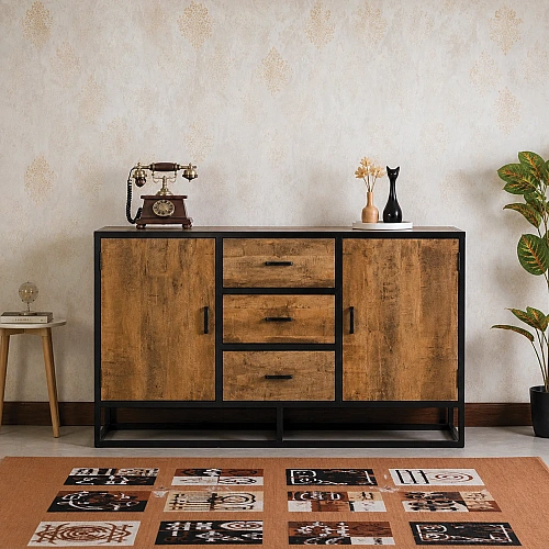 Iron Wood Sideboard With 2 Door & 3 Drawer 