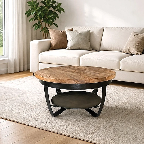 Iron Wooden Basket Coffee Table 