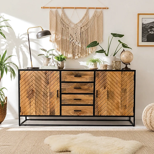 Iron Wooden Fishbone Sidebaord Cabinet 