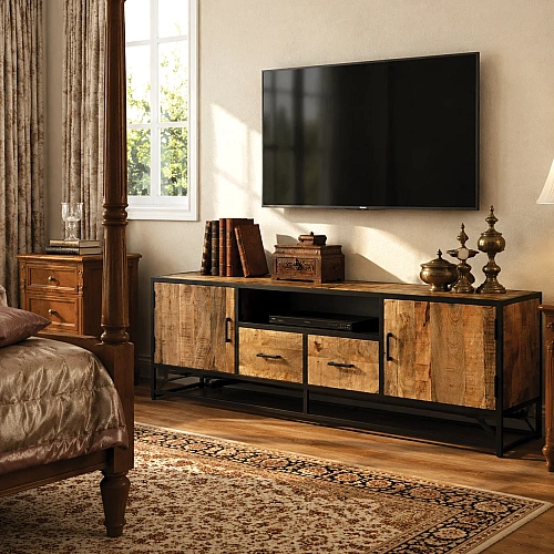 Iron Wooden TV Cabinet  2 Door 2 Drawer 