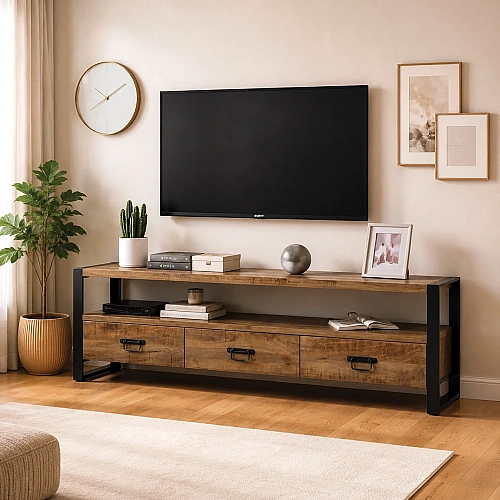 Iron Wooden TV Cabinet 3 Drawer 