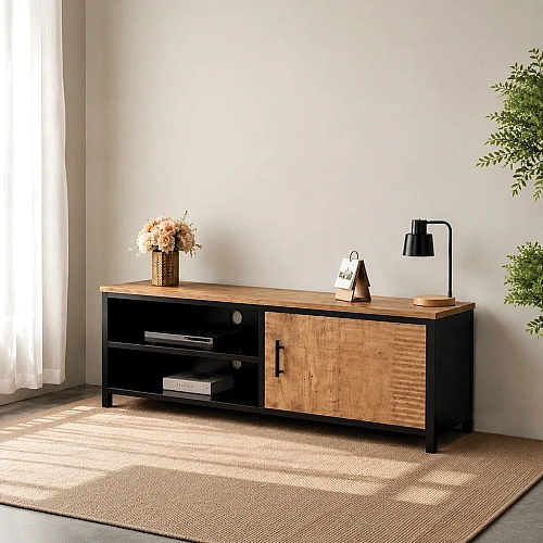 Iron Wooden TV Cabinet With 2 Self 