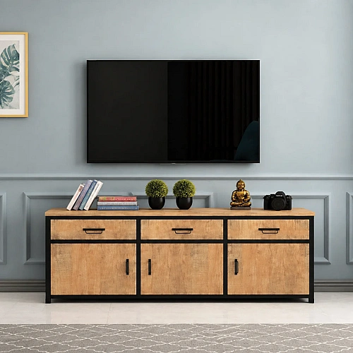 Iron Wooden TV Cabinet With 3 Drawer 3 Drawer 