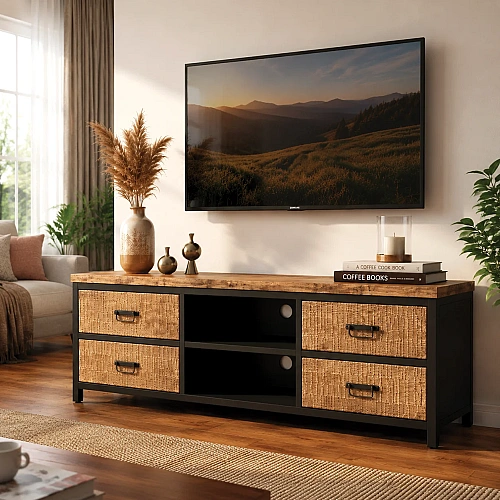 Iron Wooden TV Cabinet With 4 Drawer 
