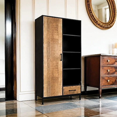 Mango Wood 1 Door Storage Cabinet ( Black And Natural Colour) 