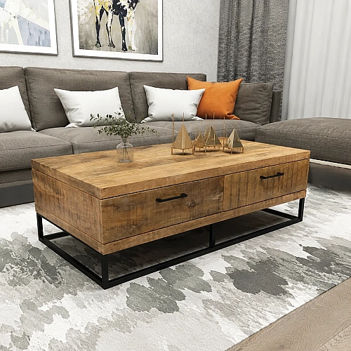 Mango Wood Coffee Table With Iron Leg 