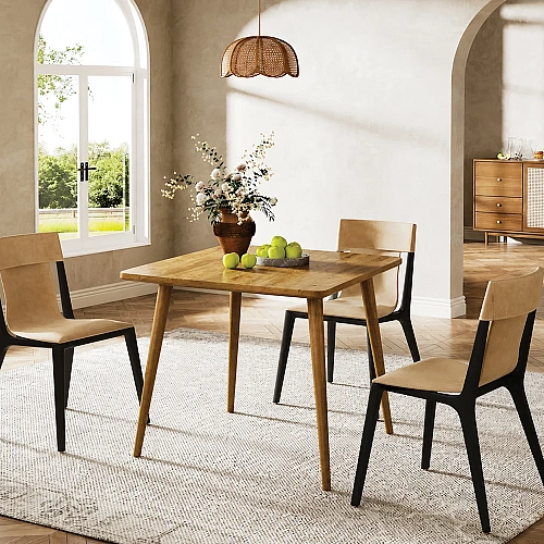 Mango Wood Dining Squaretable With Wooden Cone Leg 