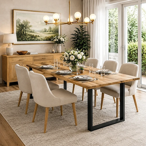 Mango Wood Rectangular Swiss Egde Table With U Leg 