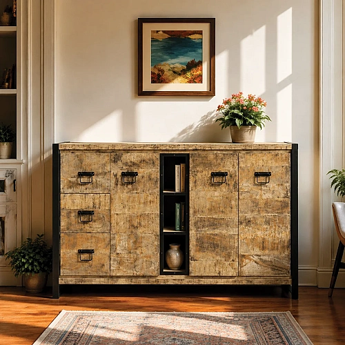 Mango Wood Sideboard 3 Drawer 3 Door 3 Self 