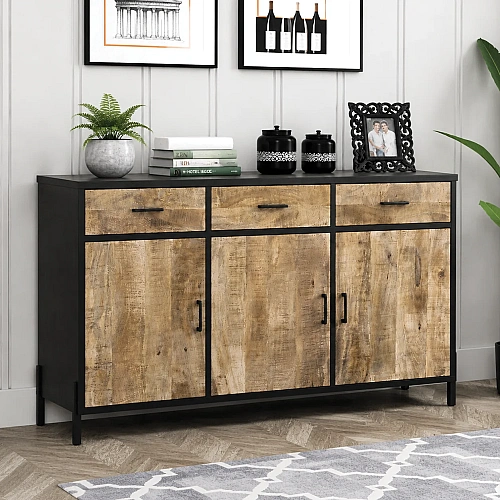 Mango Wood Sideboard 3 Drawer 3 Door ( Black And Natural Colour) 