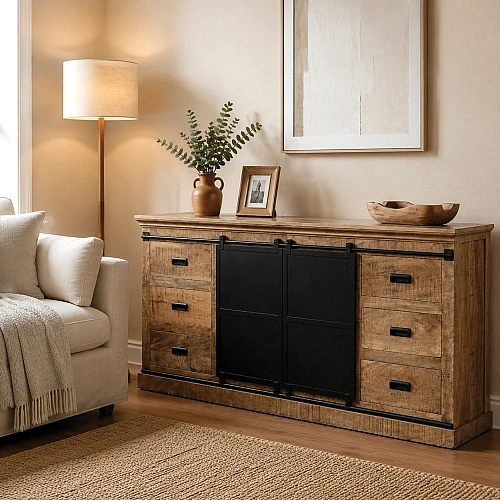 Mango Wood Sideboard 6 Drawer 2 Door 