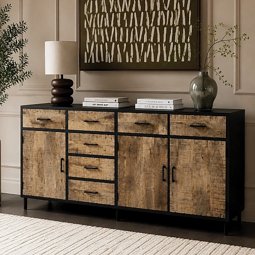 Mango Wood Sideboard ( Black And Natural Colour) 3 Door 7 Drawer 