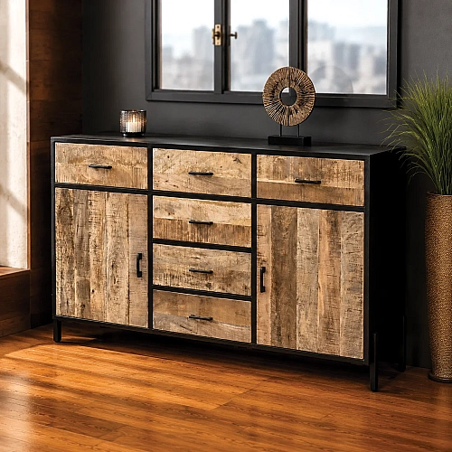 Mango Wood Sideboard ( Black And Natural Colour) 