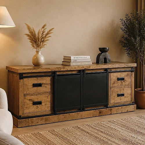 Mango Wood Slider Door Cabinet 