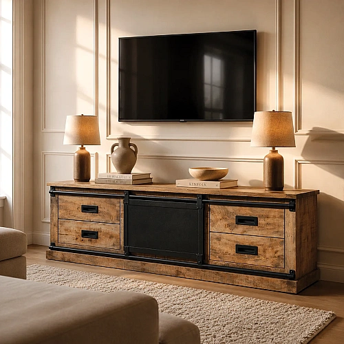 Mango Wood Sliding Door TV Cabinet 