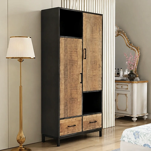 Mango Wood Storage 2 Door 2 Drawer Cabinet ( Black And Natural Colour) 