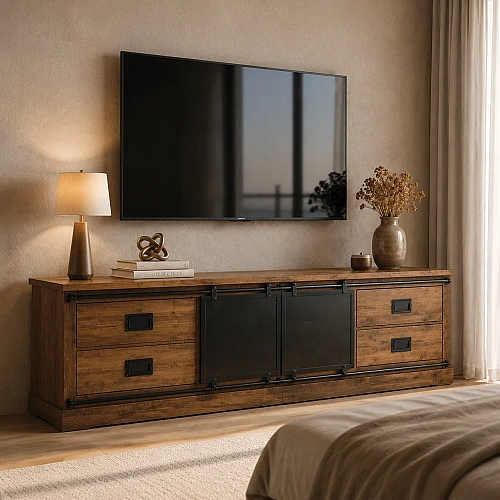 Mango Wood TV Cabinet 4-Drawer & 2-Door 