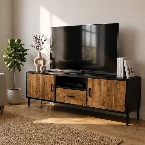 Mango Wood TV Cabinet ( Black And Natural Colour) 02 