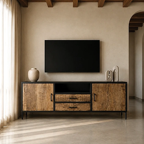 Mango Wood TV Cabinet  ( Black And Natural Colour) 