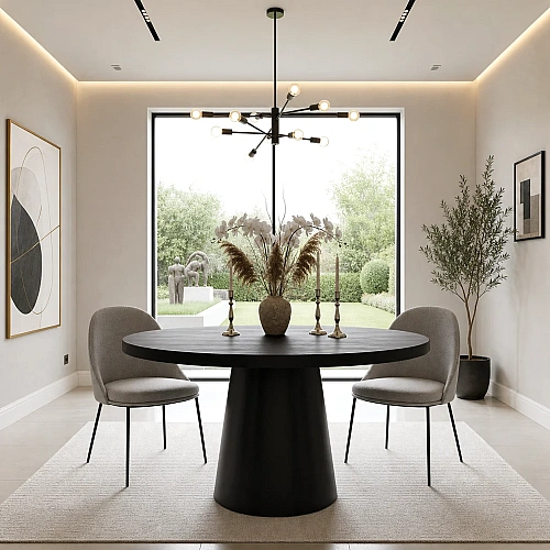 Nova Pedestal  Round Dining Black Colour Wit Chairs 