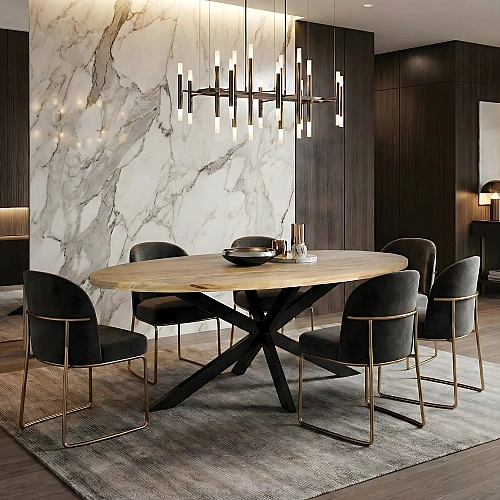 Oval Dining Mango Colour With Chairs 