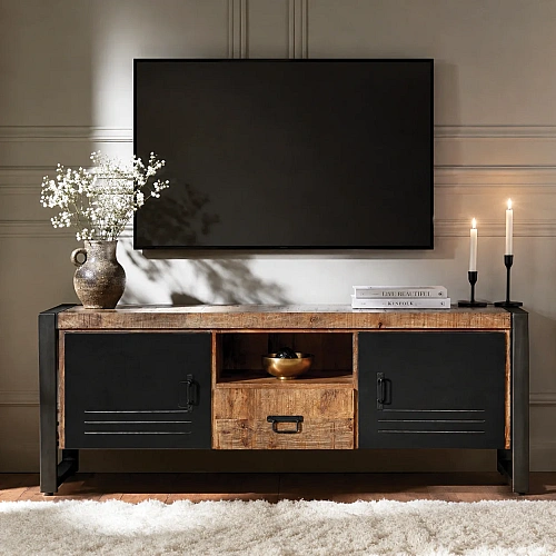 Premium TV Cabinet with 2 Iron Doors & 1 Drawer – Modern & Elegant Design