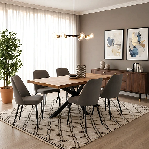 Rectangular Dining Mango Colour With Chairs 