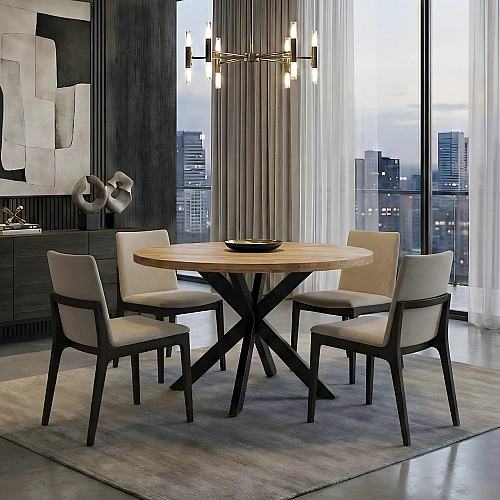 Round Dining Mango Colour With Chairs 