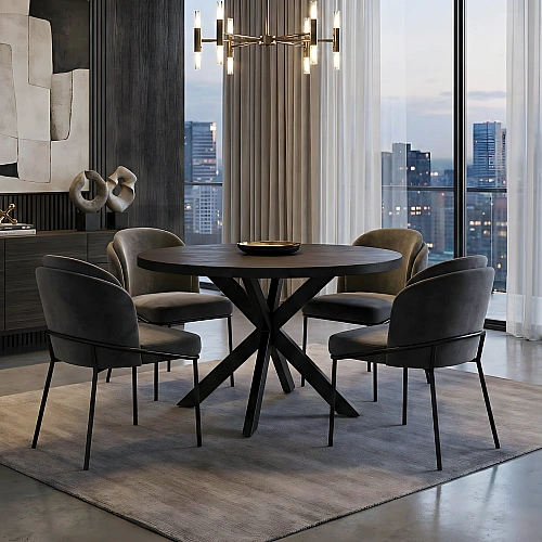 Round Dining Sandblasted Black Colour With Chairs 