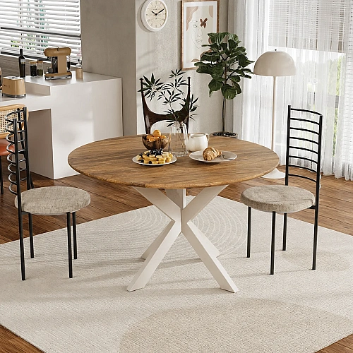 Round Dining Table Swiss Edge With Off White Spider Leg 