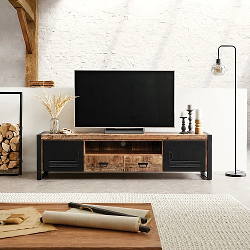 TV Cabinet with 2 Iron Doors & 2 Drawers – Sleek & Functional Design