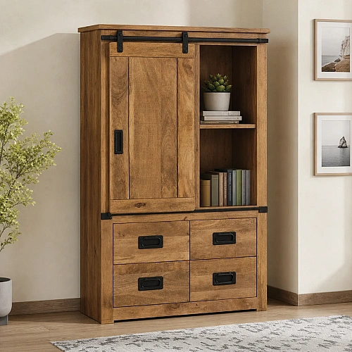 Wooden Sliding Door Storage Cabinet 1 Door 4 Drawer 