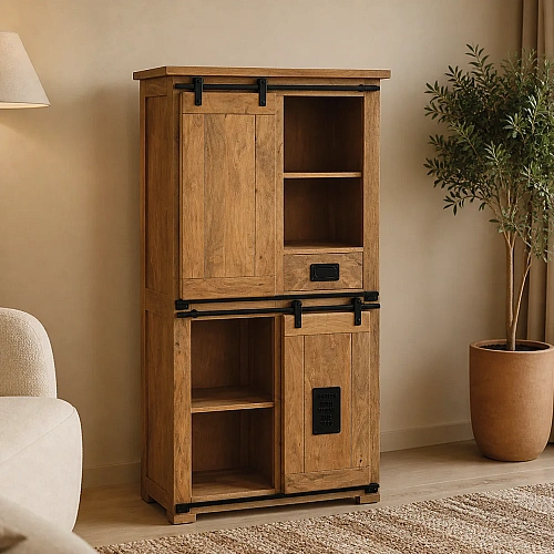 Wooden Sliding Door Storage Cabinet 2 Door 1 Drawer 