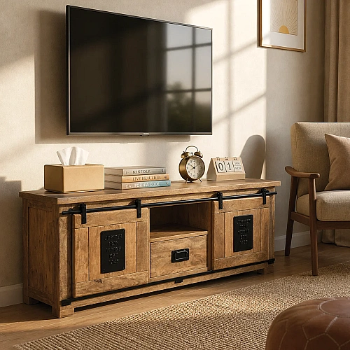 Wooden Sliding Door TV Cabinet  Drawer 2 Door 